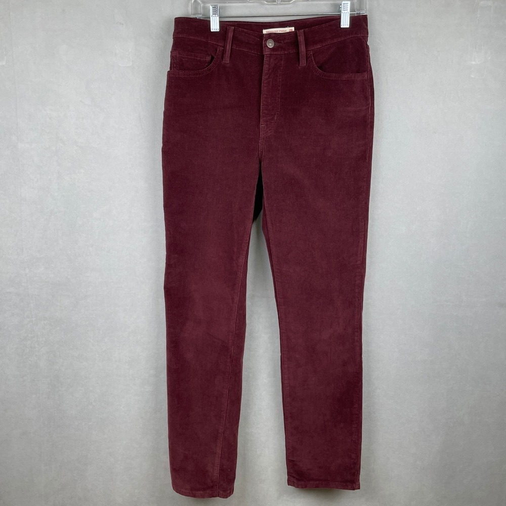 Levis 724 High Rise Straight Corduroy Pants Burgundy Maroon Fall Prep Wmns 29x30
